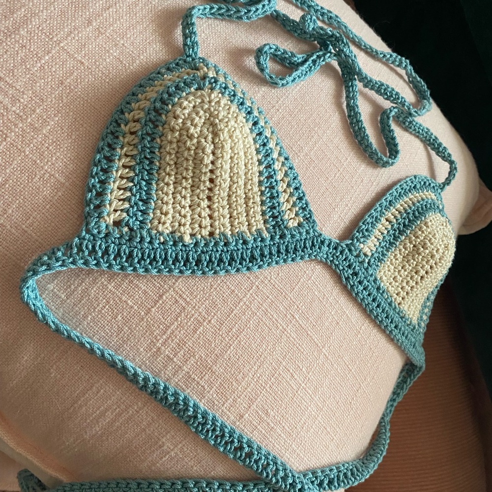 Robbins Nest Blue Handmade Crochet Bikini Top - Women’s Swim - Picture 4 of 4